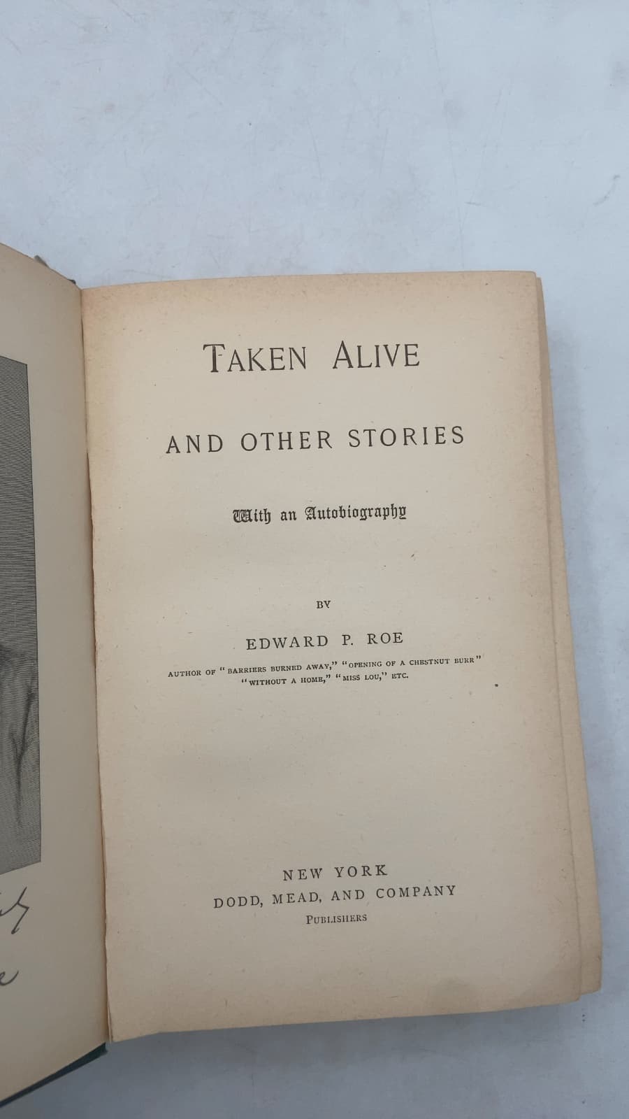 Taken Alive and Other Stories by Edward P. Roe - title page