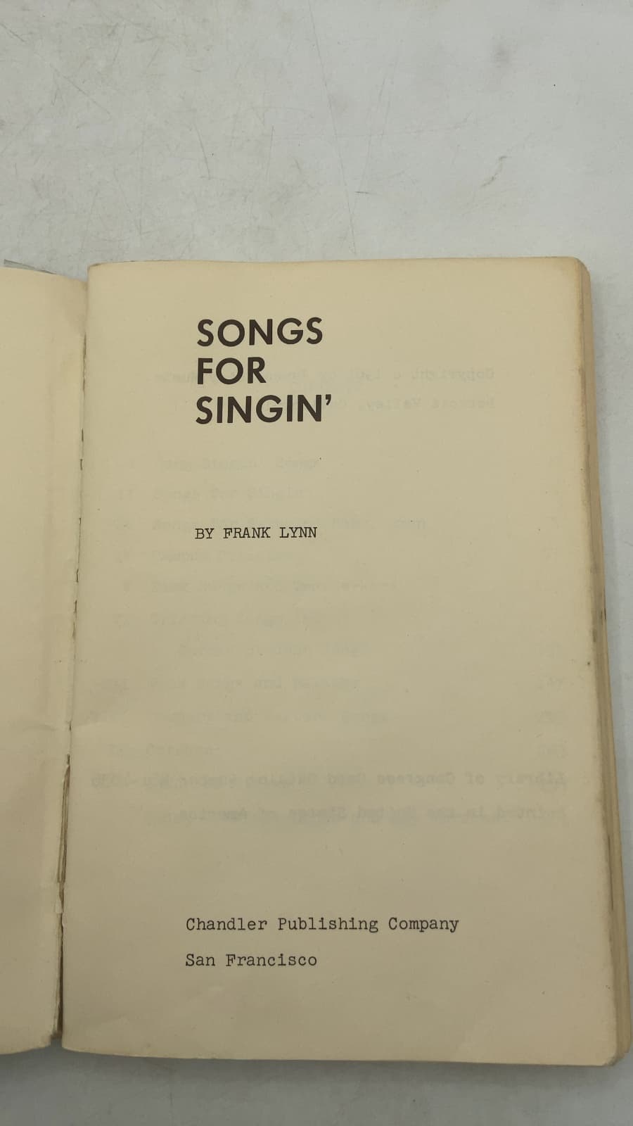 Songs FOR Singin' by Frank Lynn - title page