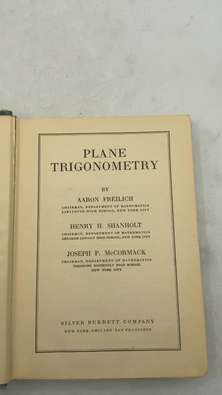 Plane Trigonometry by Aaron Freilich, Henry H. Shanholt, Joseph P. McCormack - title page