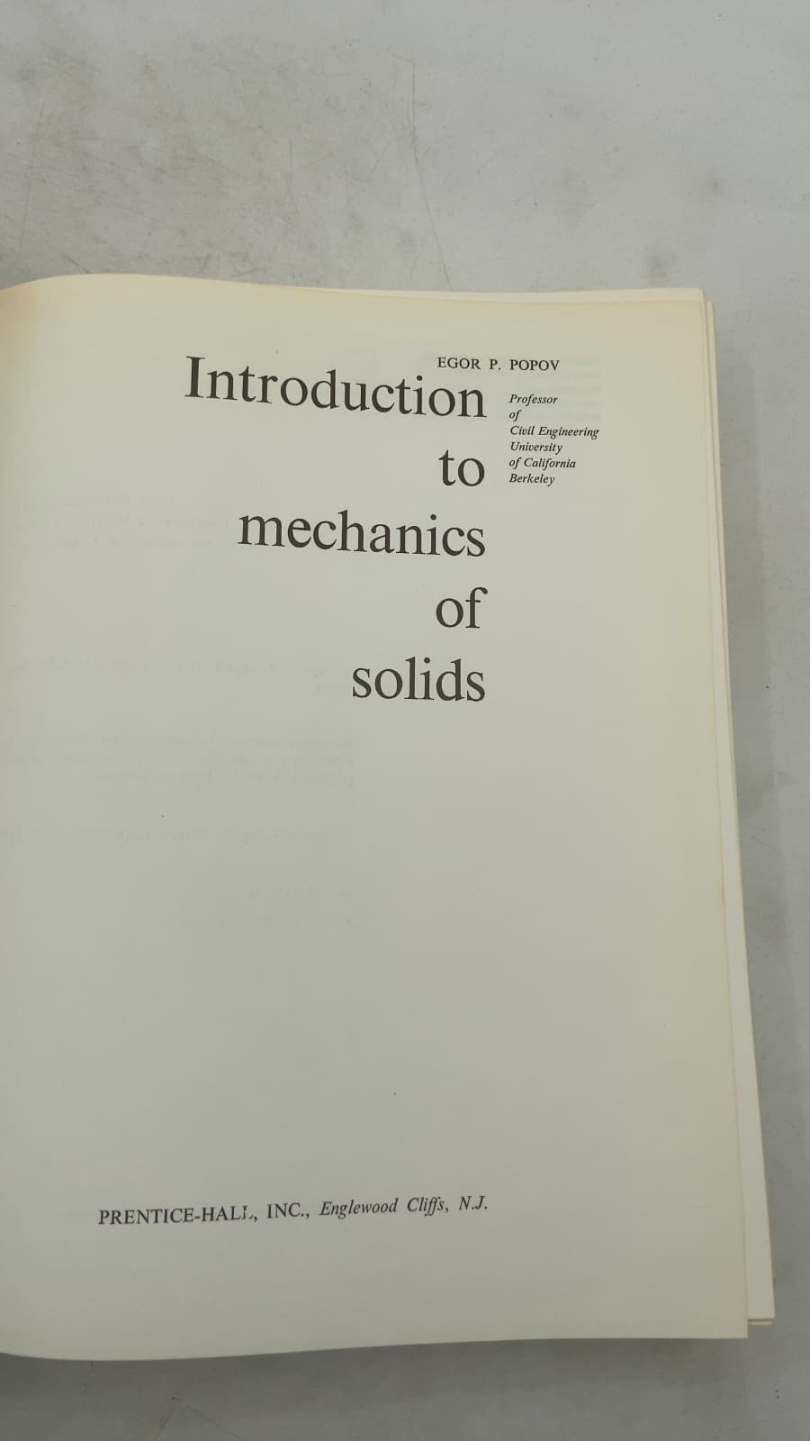 Introduction to Mechanics of Solids by Egor P. Popov - title page