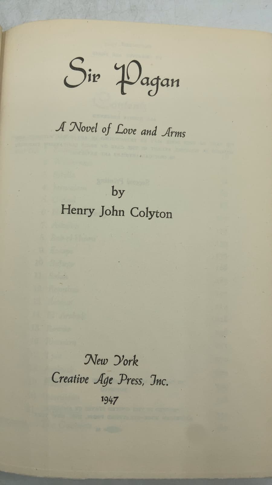 Sir Pagan: A Novel of Love and Arms by Henry John Colyton - title page