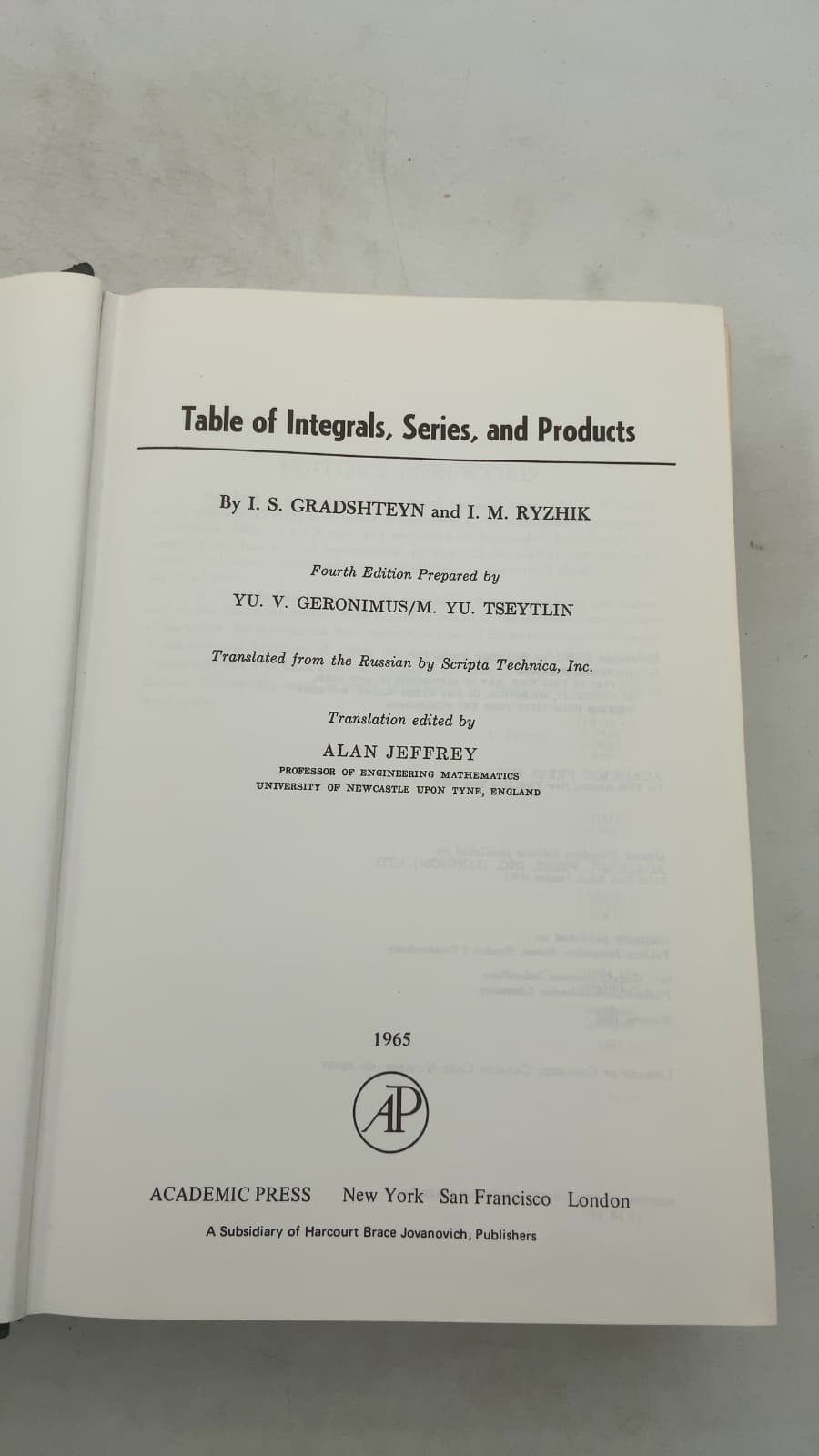Table of Integrals, Series, and Products by I. S. Gradshteyn and I. M. Ryzhik - title page