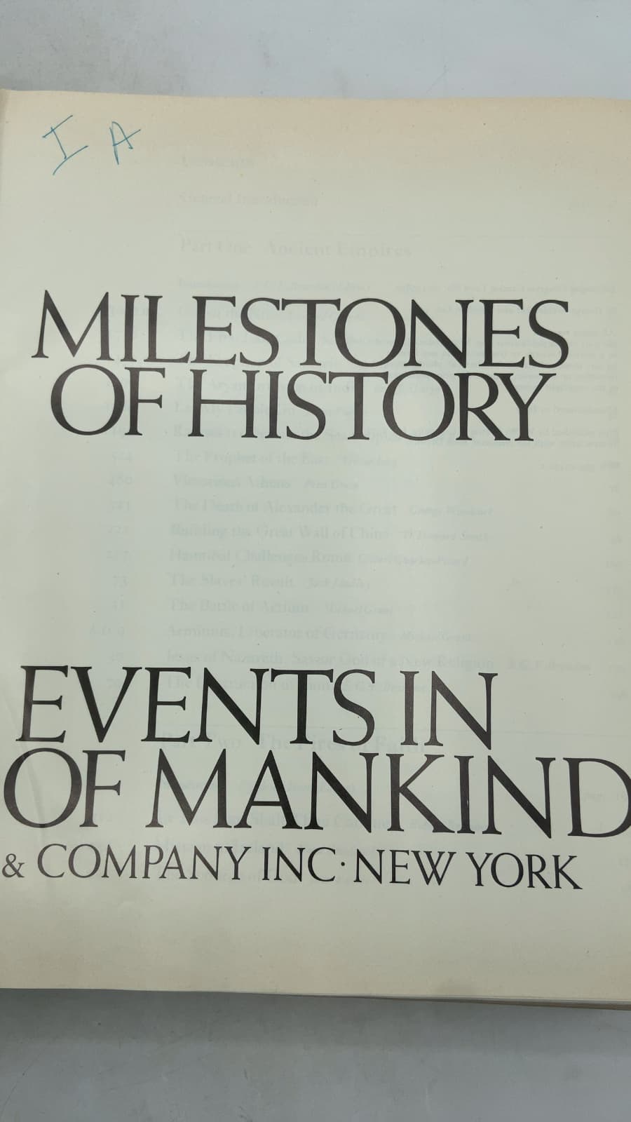 Milestones of History: Events in the History of Mankind - title page