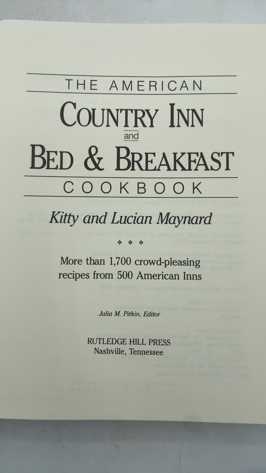 The American Country Inn and Bed & Breakfast Cookbook by Kitty and Lucian Maynard - title page