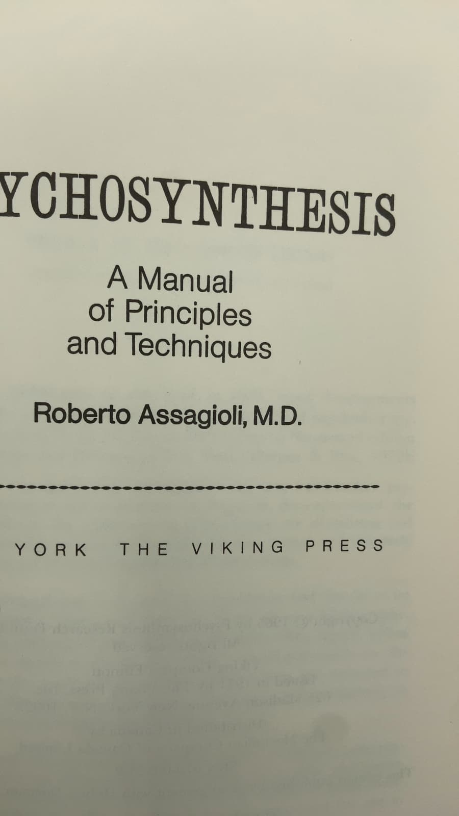 Psychosynthesis: A Manual of Principles and Techniques by Roberto Assagioli, M.D. - title page