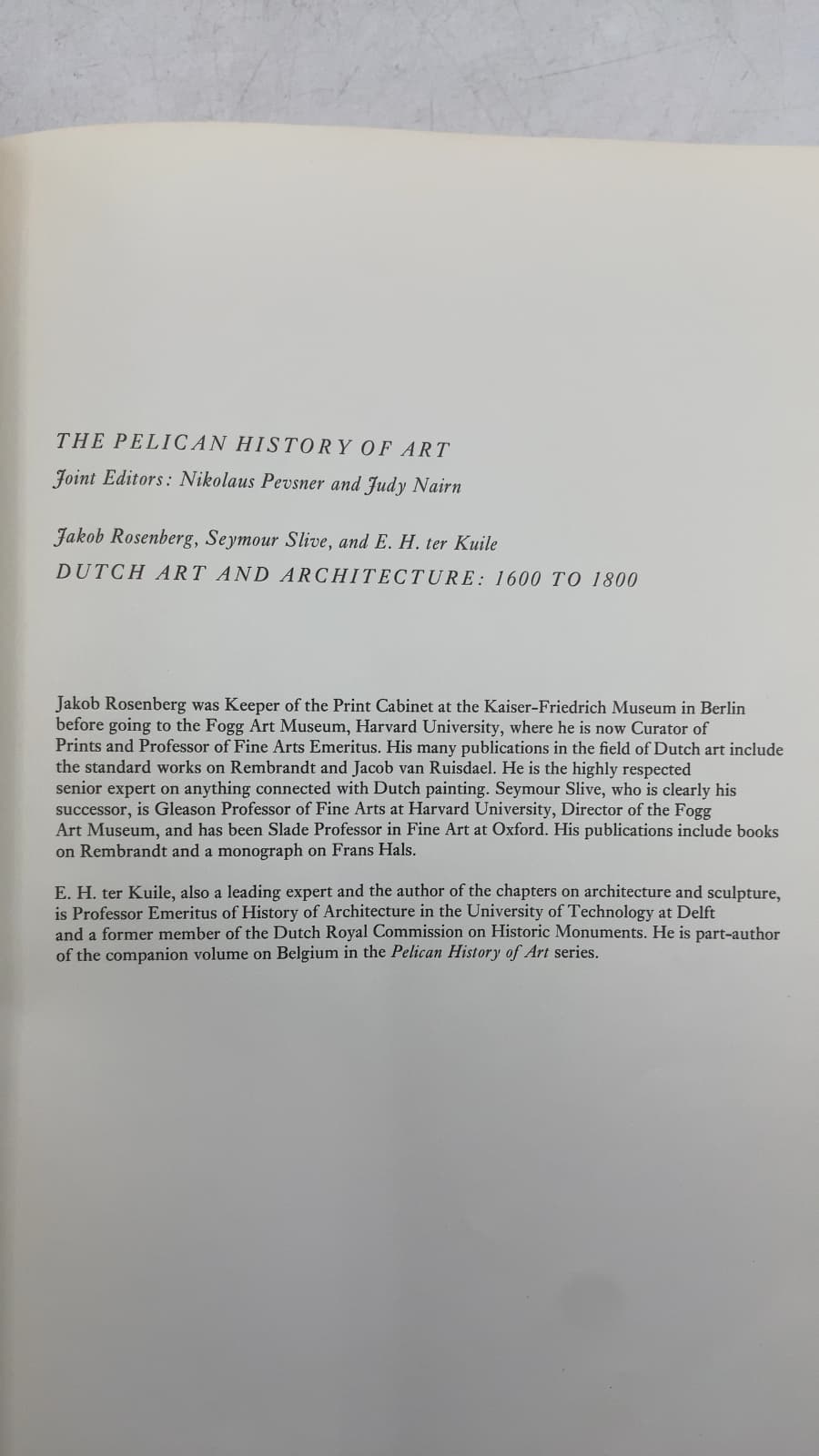 The Pelican History of Art by Jakob Rosenberg, Seymour Slive, and E. H. ter Kuile - title page