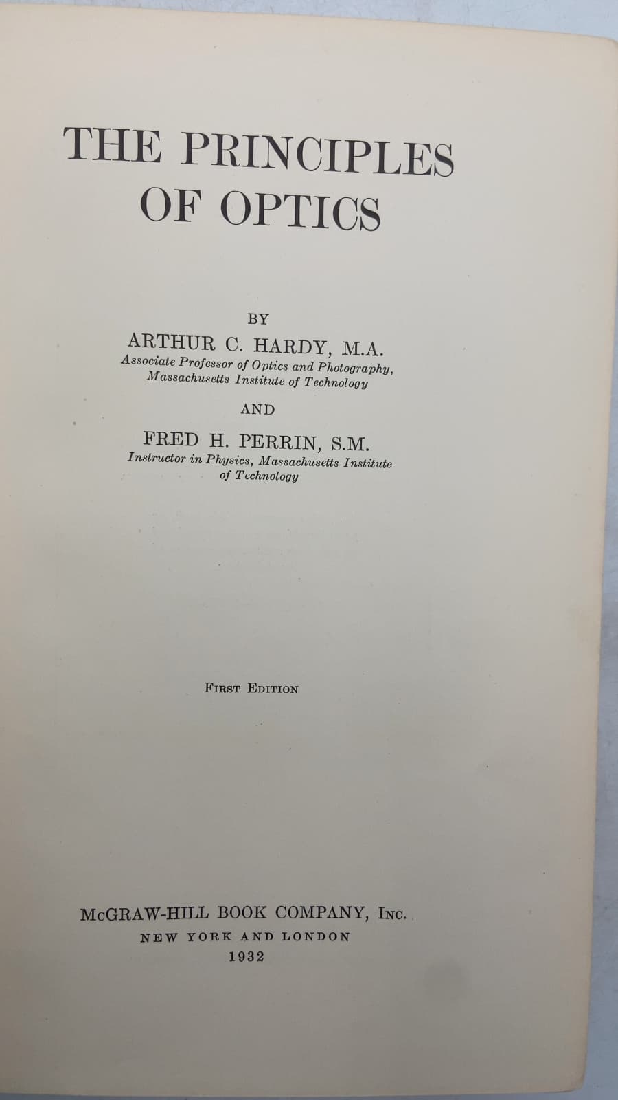 The Principles of Optics by Arthur C. Hardy and Fred H. Perrin - title page