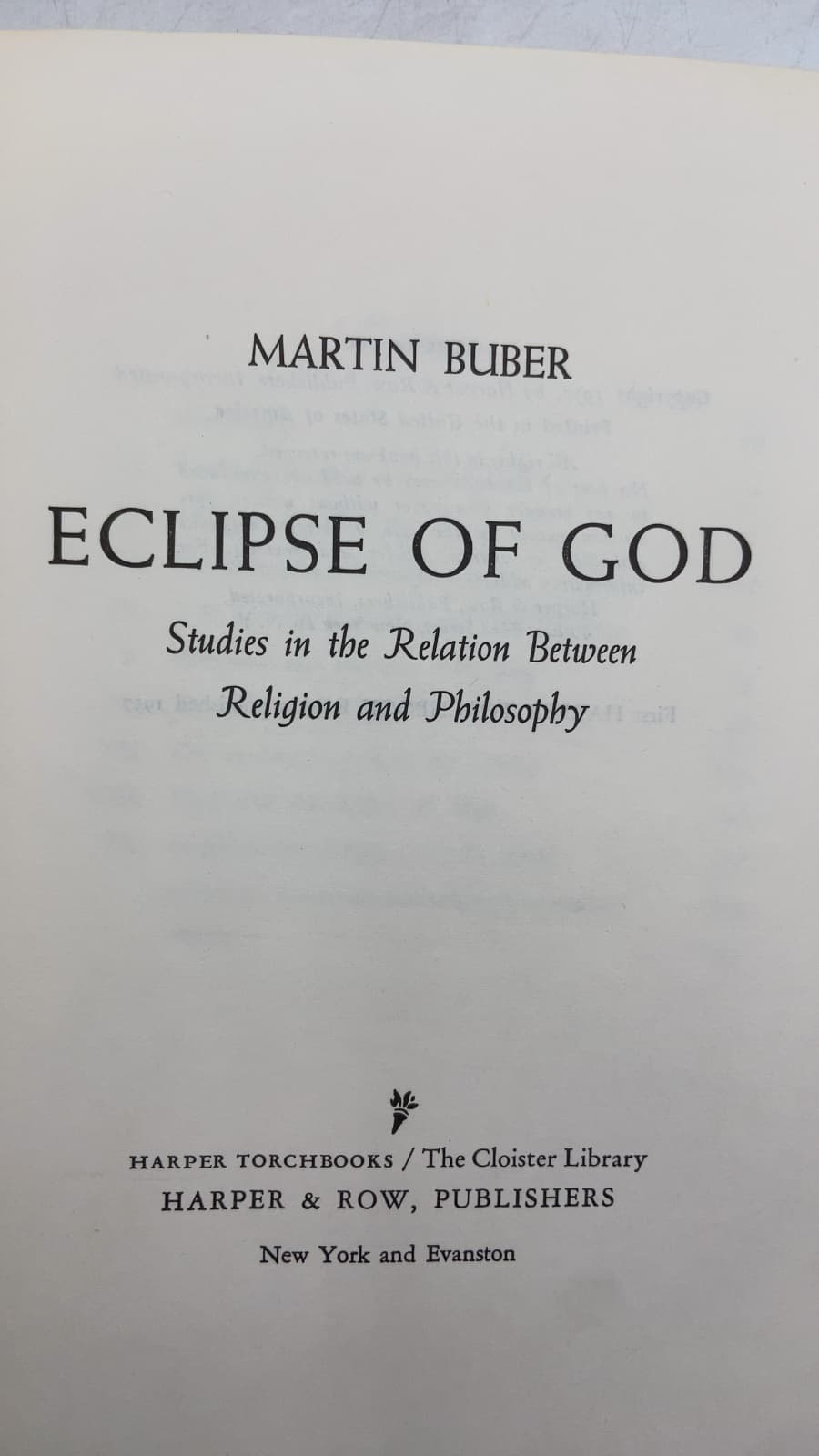 Eclipse of God: Studies in the Relation Between Religion and Philosophy by Martin Buber - title page