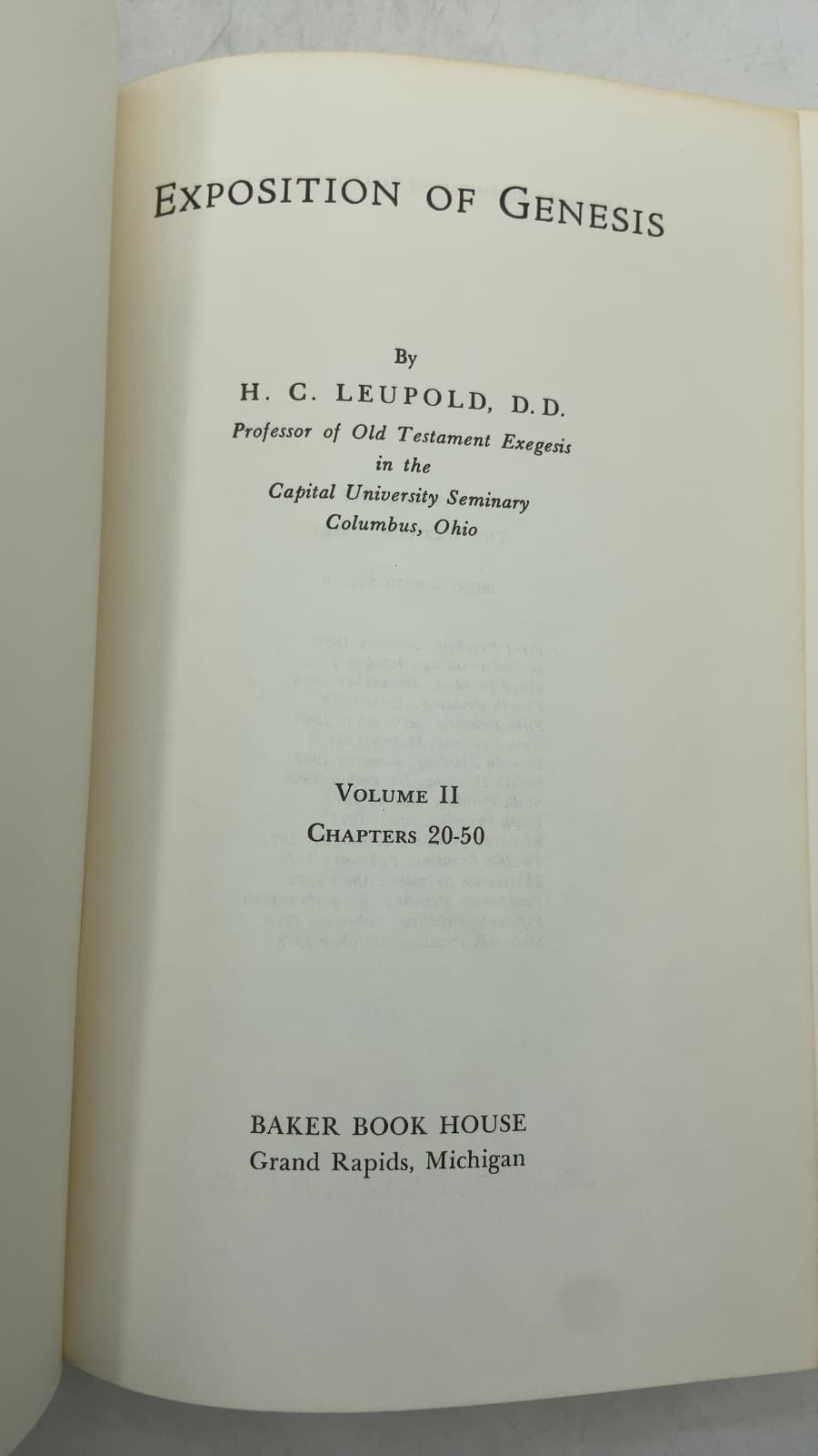 Exposition of Genesis, Volume II: Chapters 20-50 by H. C. Leupold, D. D. - title page