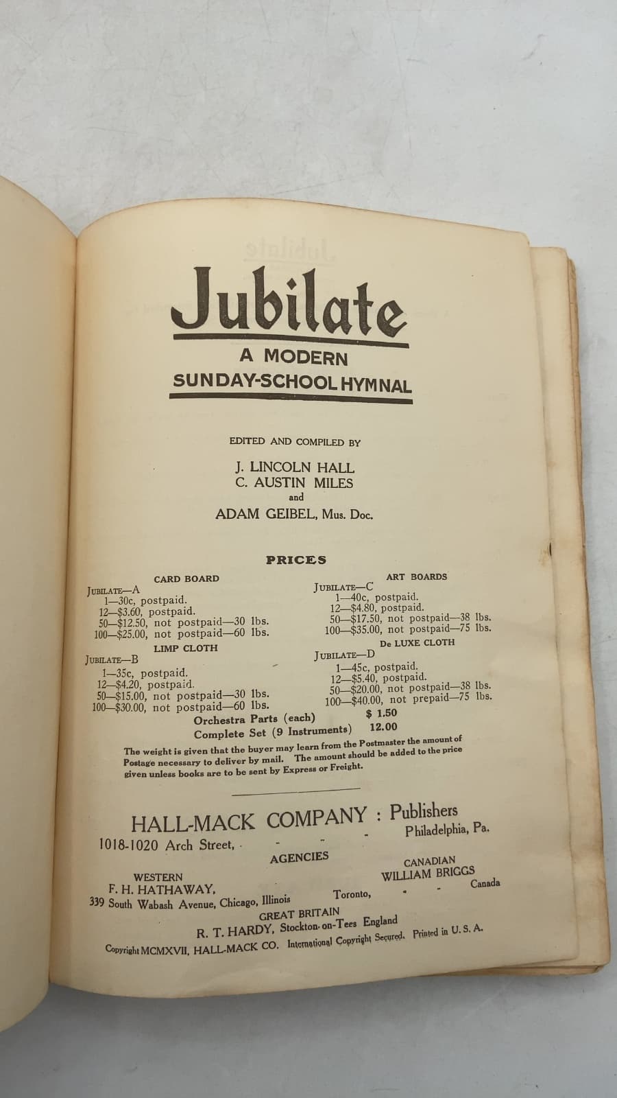 Jubilate: A Modern Sunday-School Hymnal by J. Lincoln Hall, C. Austin Miles, and Adam Geibel - title page