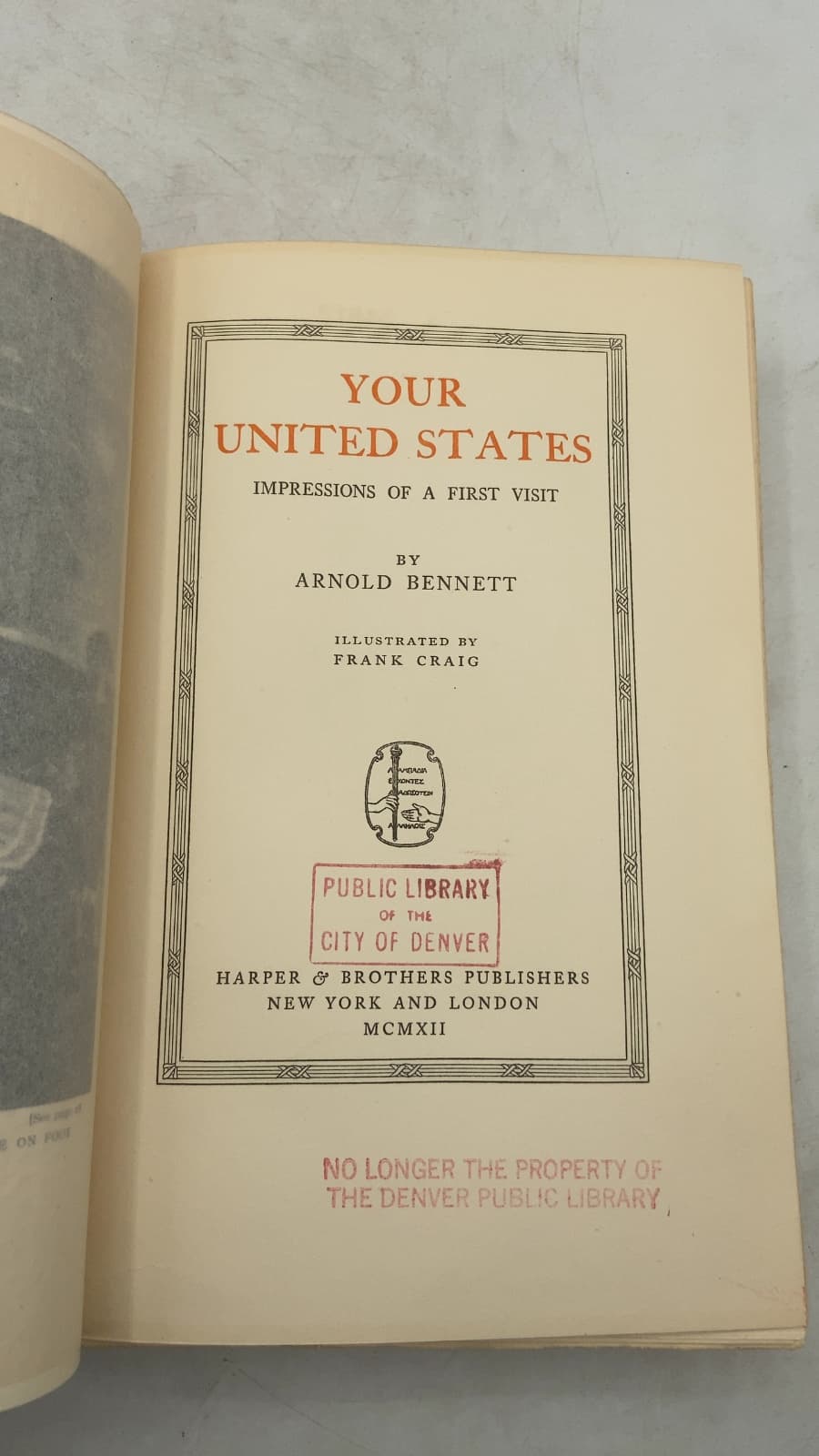Your United States: Impressions of a First Visit by Arnold Bennett - title page