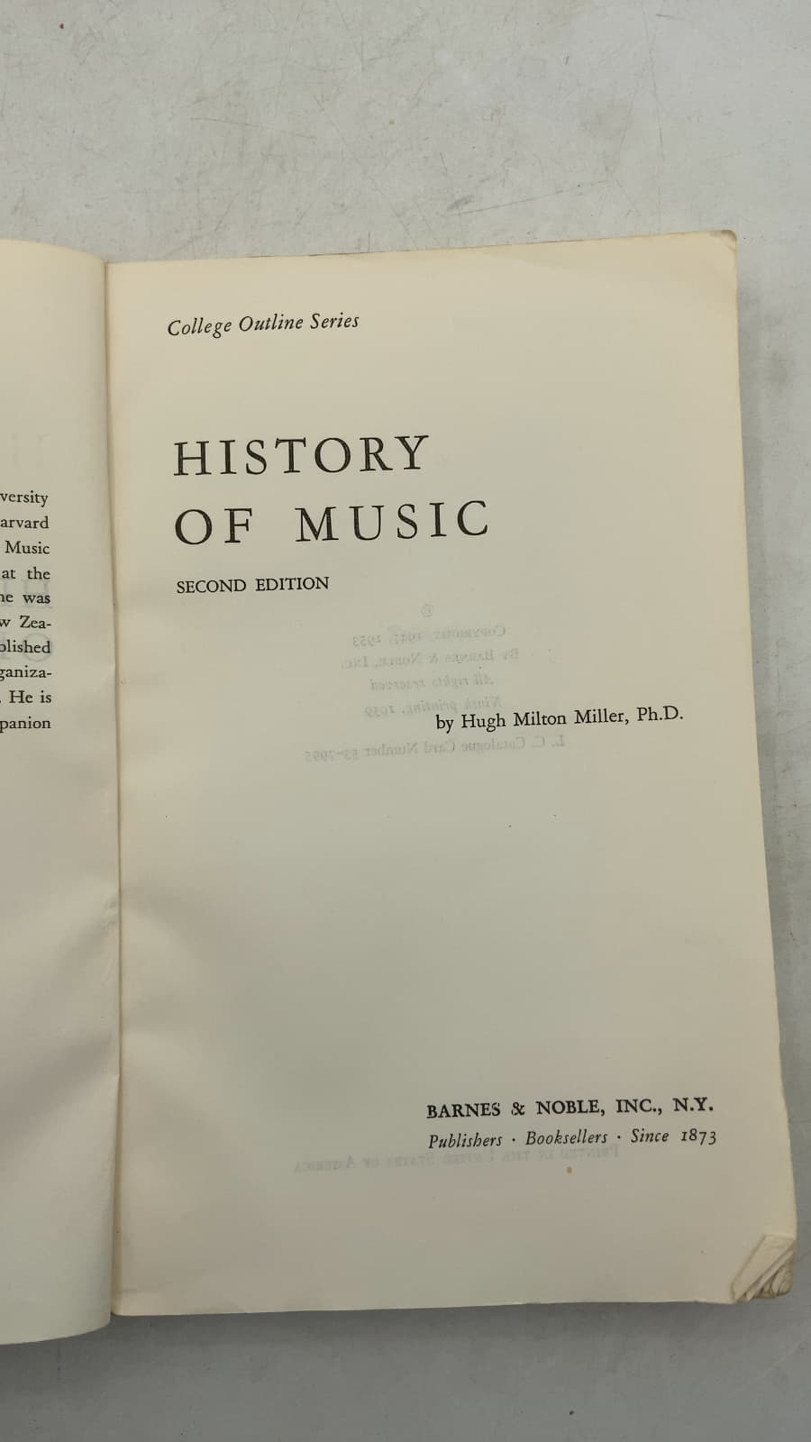 History of Music by Hugh Milton Miller - title page