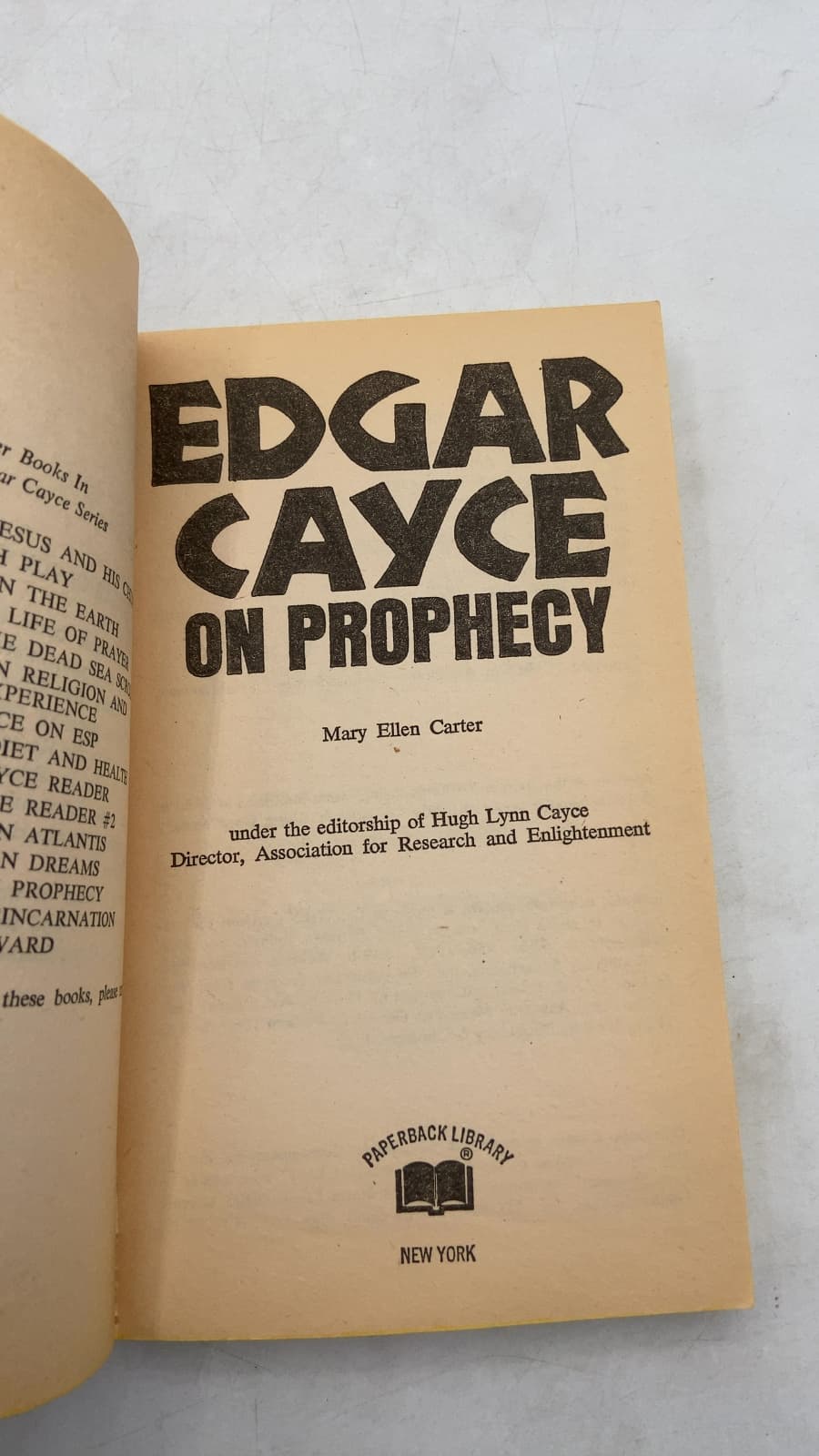 Edgar Cayce on Prophecy by Mary Ellen Carter - title page
