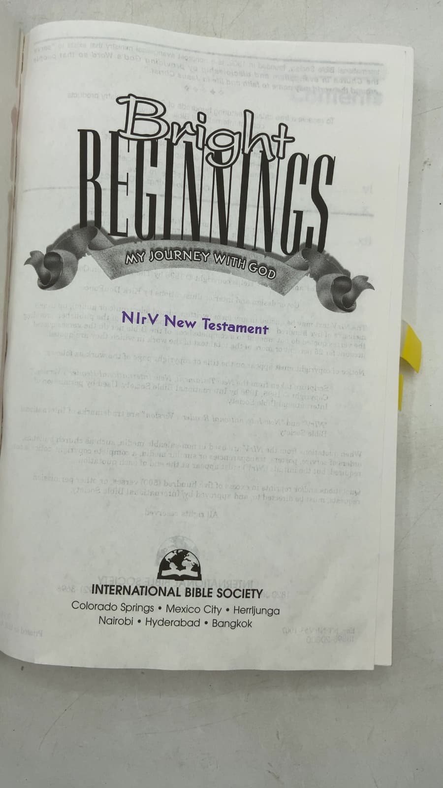Bright Beginnings: My Journey With God New Testament - title page