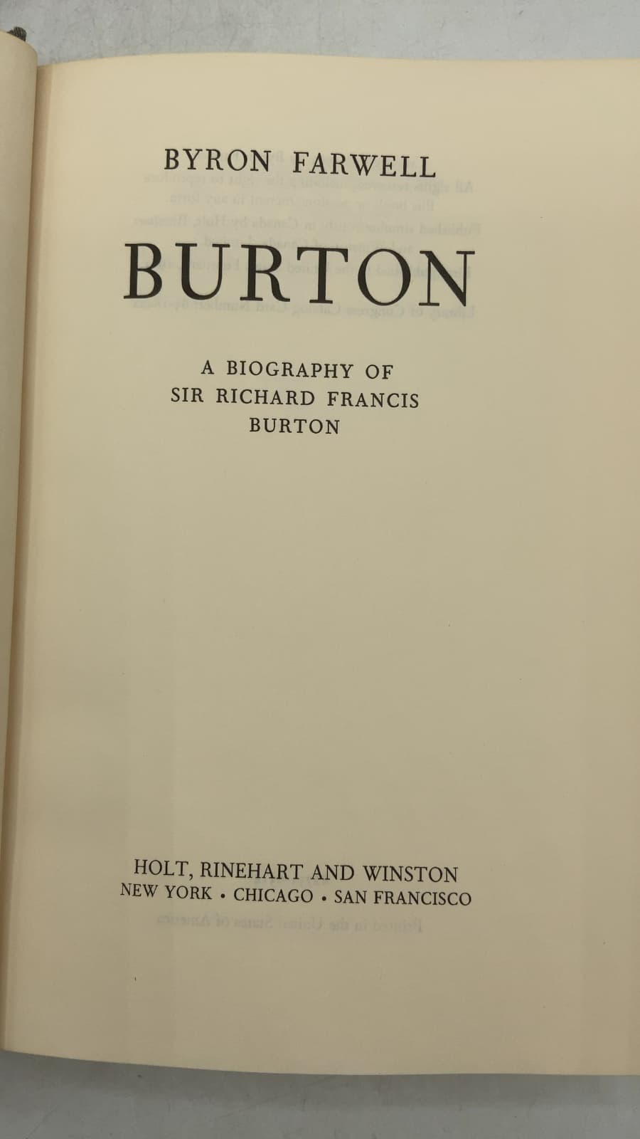 Burton: A Biography of Sir Richard Francis Burton by Byron Farwell - title page