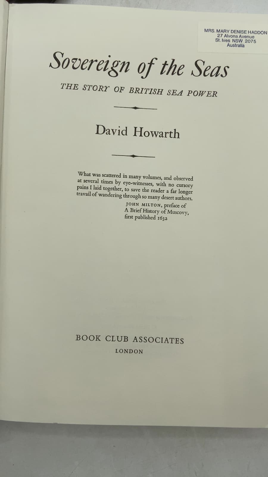 Sovereign of the Seas: The Story of British Sea Power by David Howarth - title page