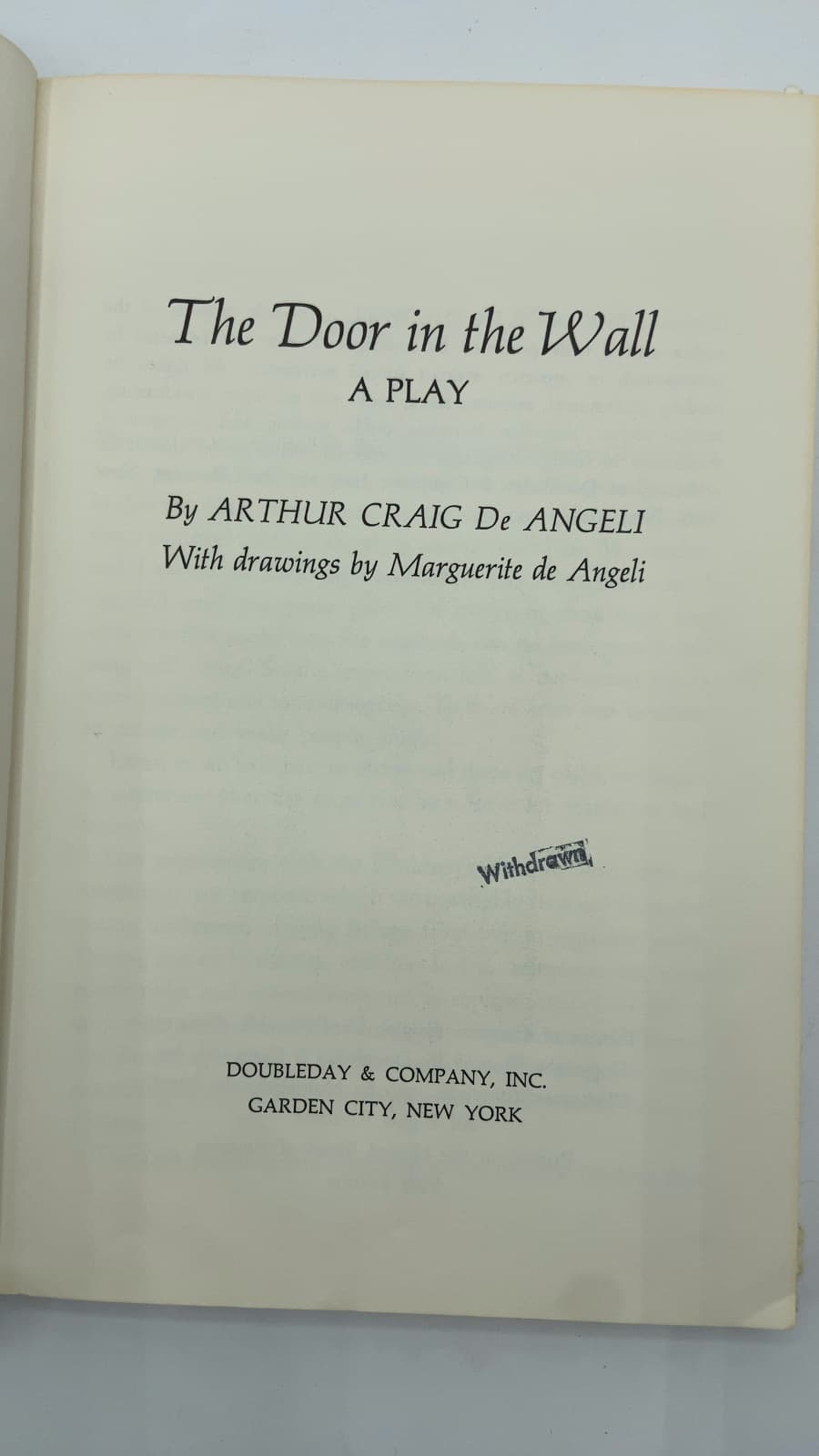 The Door in the Wall: A Play by Arthur Craig De Angeli - title page