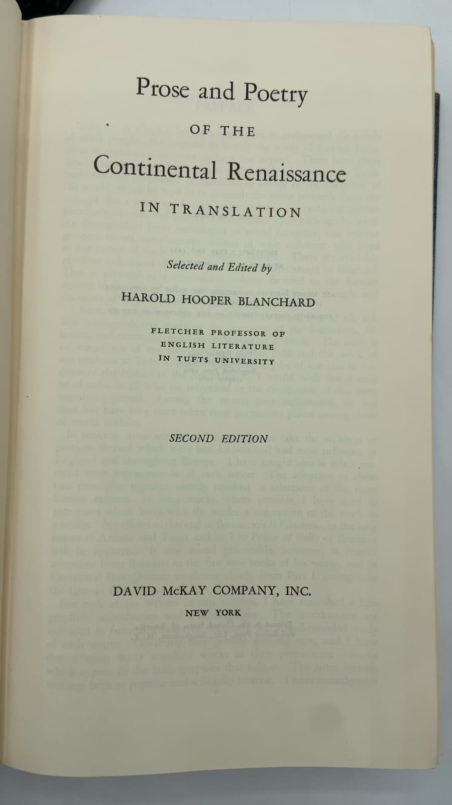Prose and Poetry of the Continental Renaissance in Translation by Harold Hooper Blanchard - title page