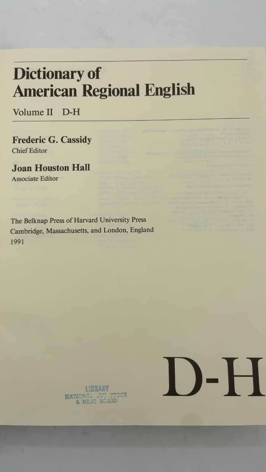 Dictionary of American Regional English, Volume II: D-H by Frederic G. Cassidy and Joan Houston Hall - title page