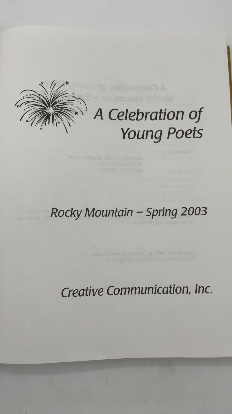 A Celebration of Young Poets: Rocky Mountain – Spring 2003 - title page