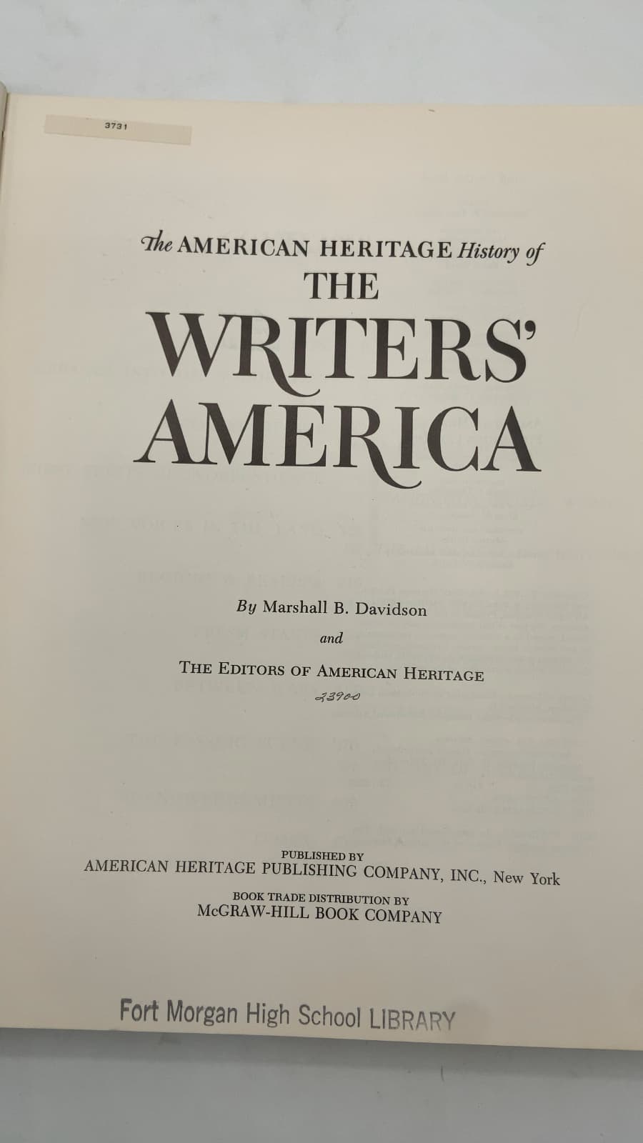 The American Heritage History of The Writers' America by Marshall B. Davidson and the Editors of American Heritage - title page