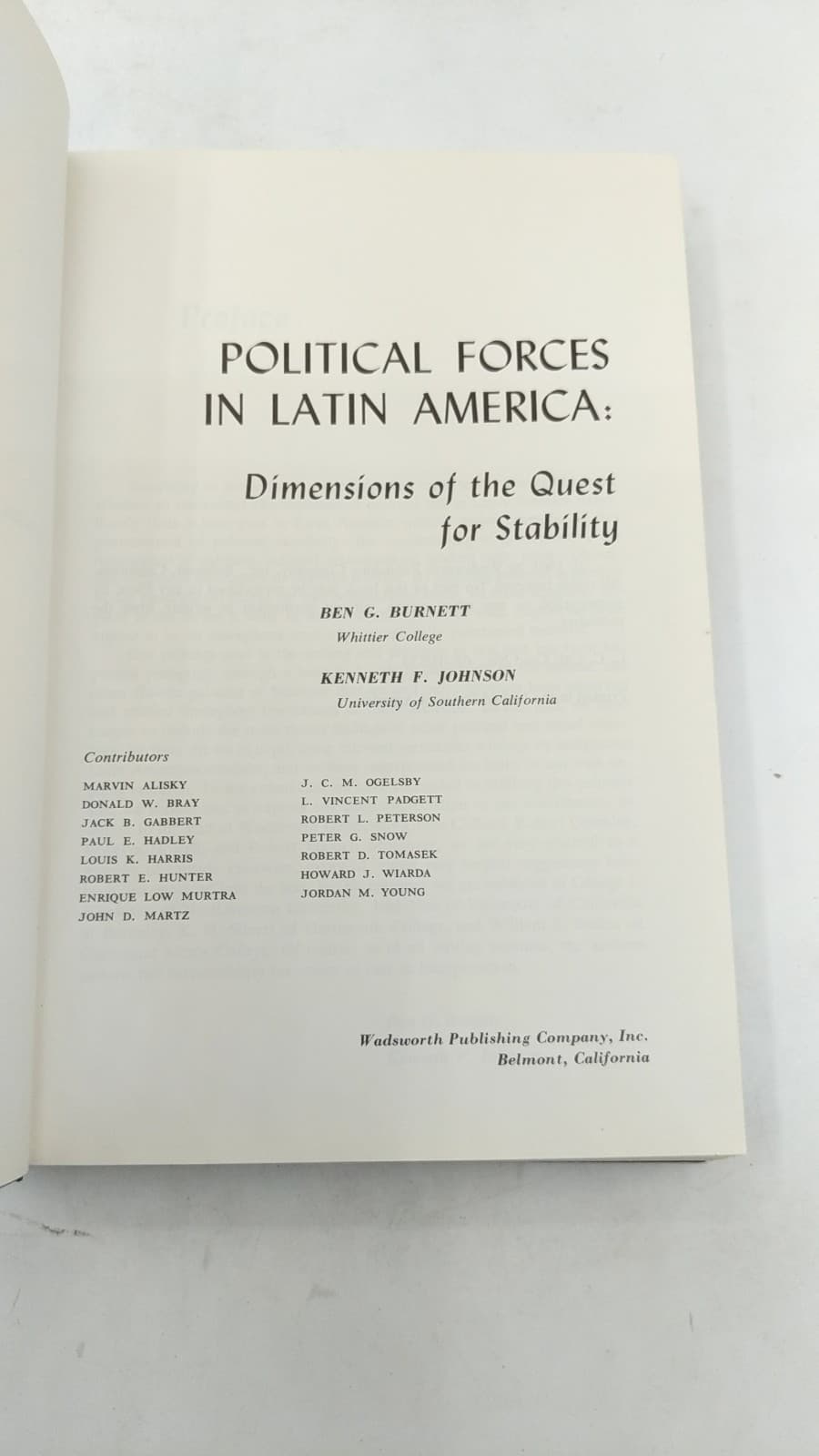 Political Forces in Latin America: Dimensions of the Quest for Stability by Ben G. Burnett and Kenneth F. Johnson - title page
