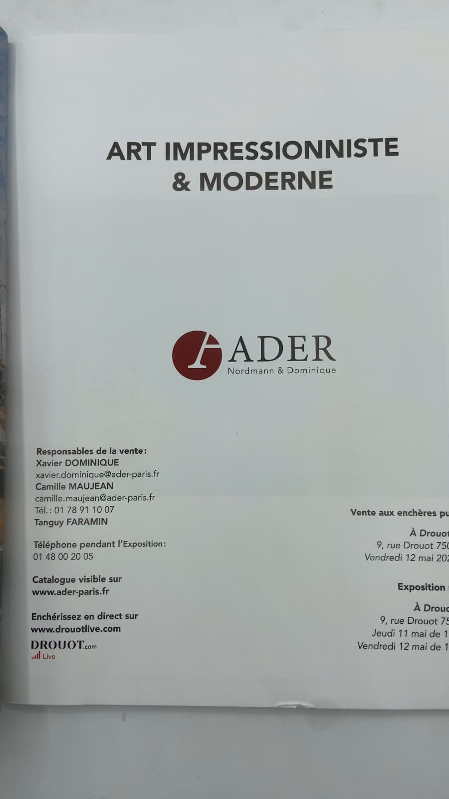 Art Impressionniste & Moderne: Vendredi 12 Mai 2023 by Ader (Nordmann & Dominique) - title page