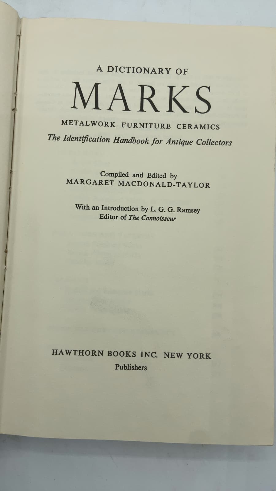 A Dictionary of Marks: Metalwork Furniture Ceramics by Margaret Macdonald-Taylor - title page