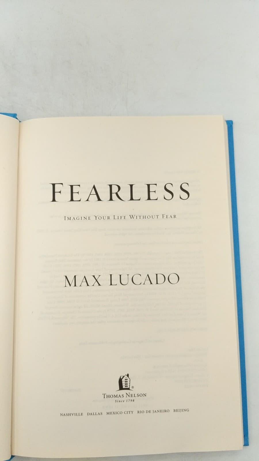 Fearless: Imagine Your Life Without Fear by Max Lucado - title page