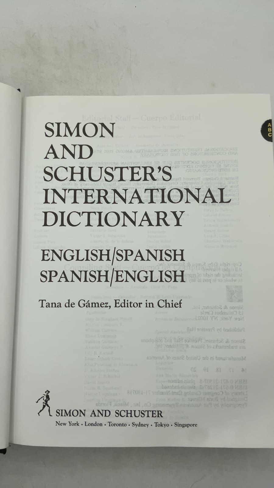 Simon and Schuster's International Dictionary English/Spanish Spanish/English by Tana de Gámez, Editor in Chief - title page