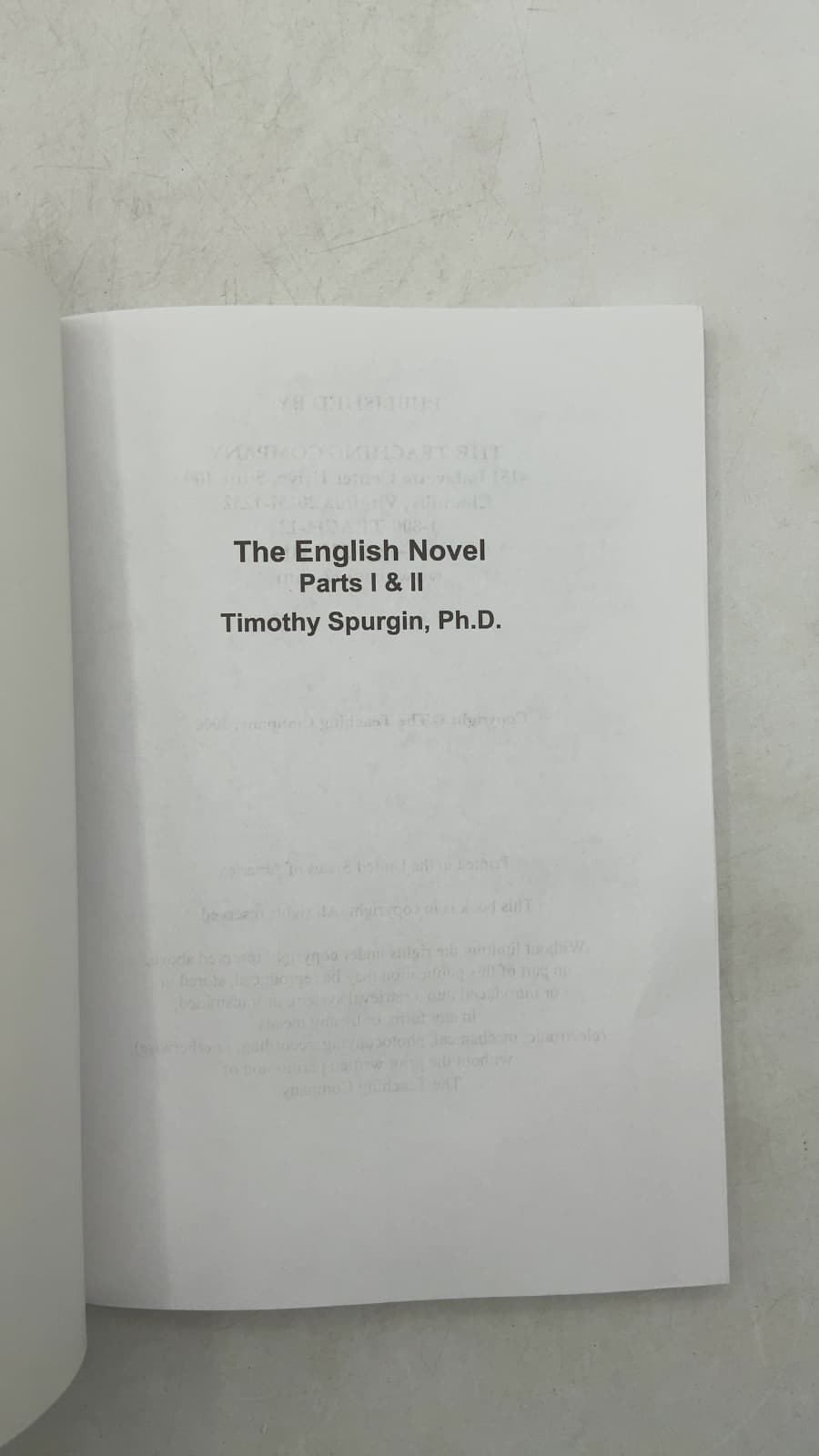 The English Novel: Parts I & II by Timothy Spurgin, Ph.D. - title page