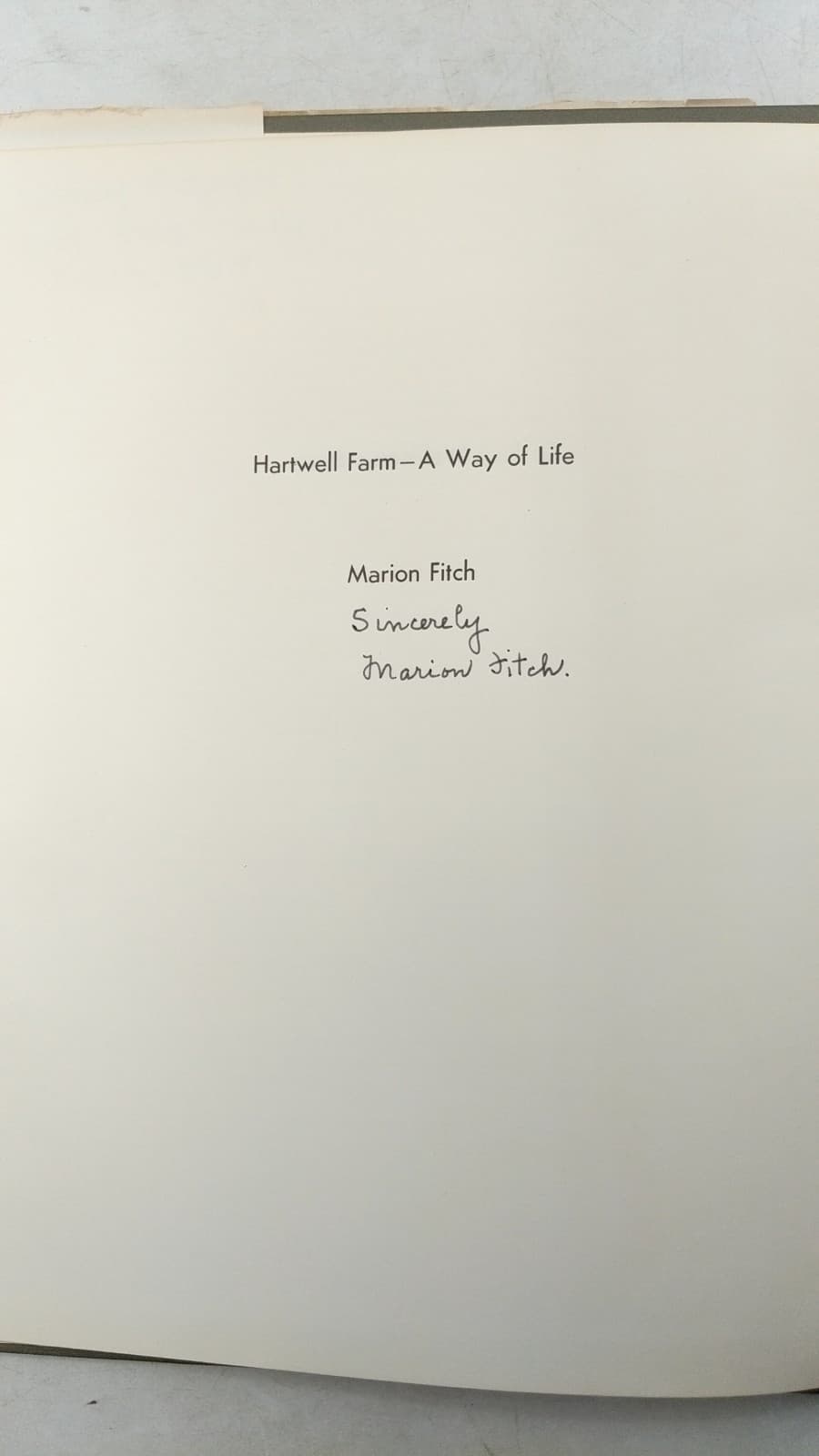 Hartwell Farm: A Way of Life by Marion Fitch - title page
