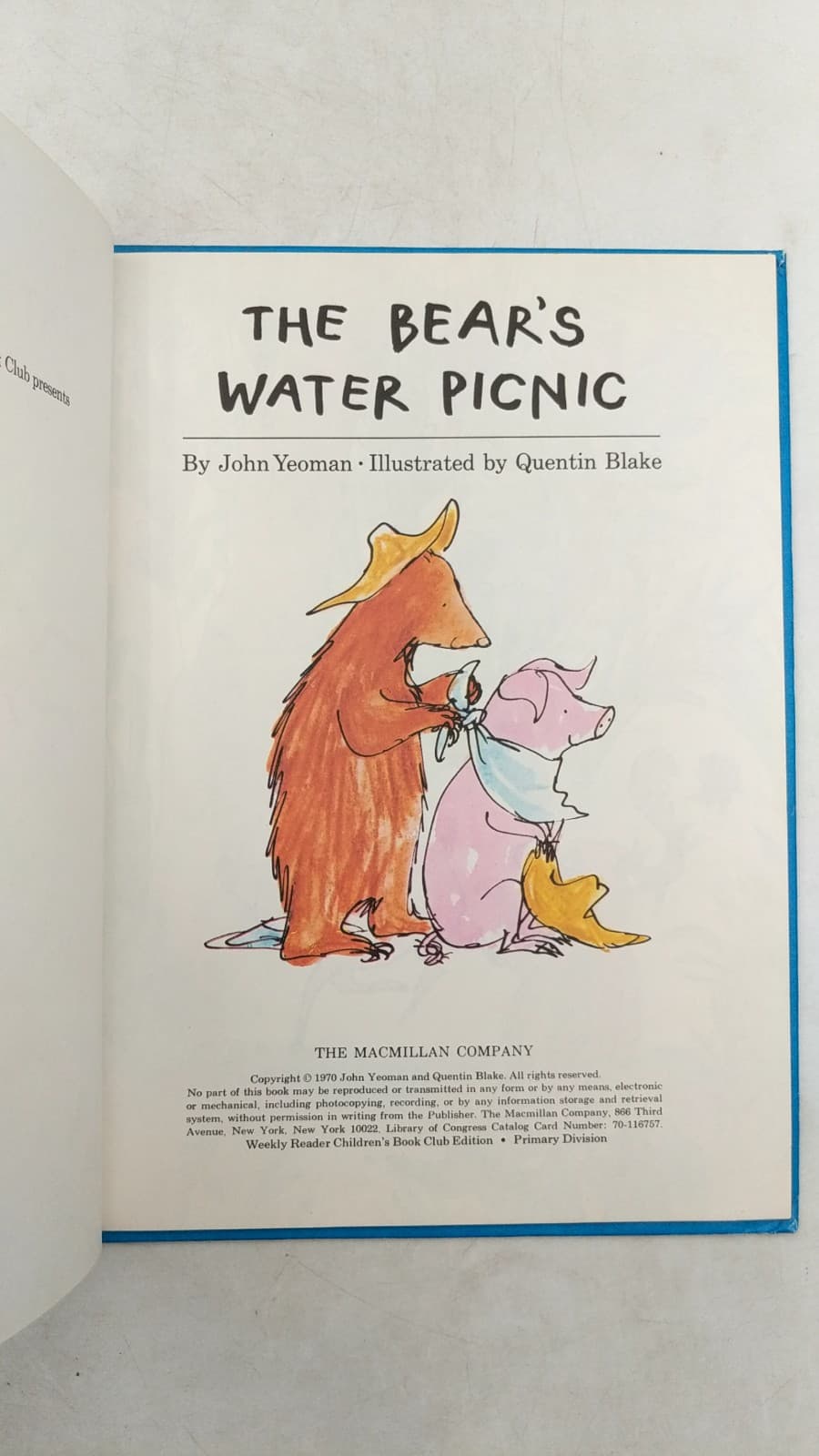 THE Bear's Water Picnic by John Yeoman and Quentin Blake - title page
