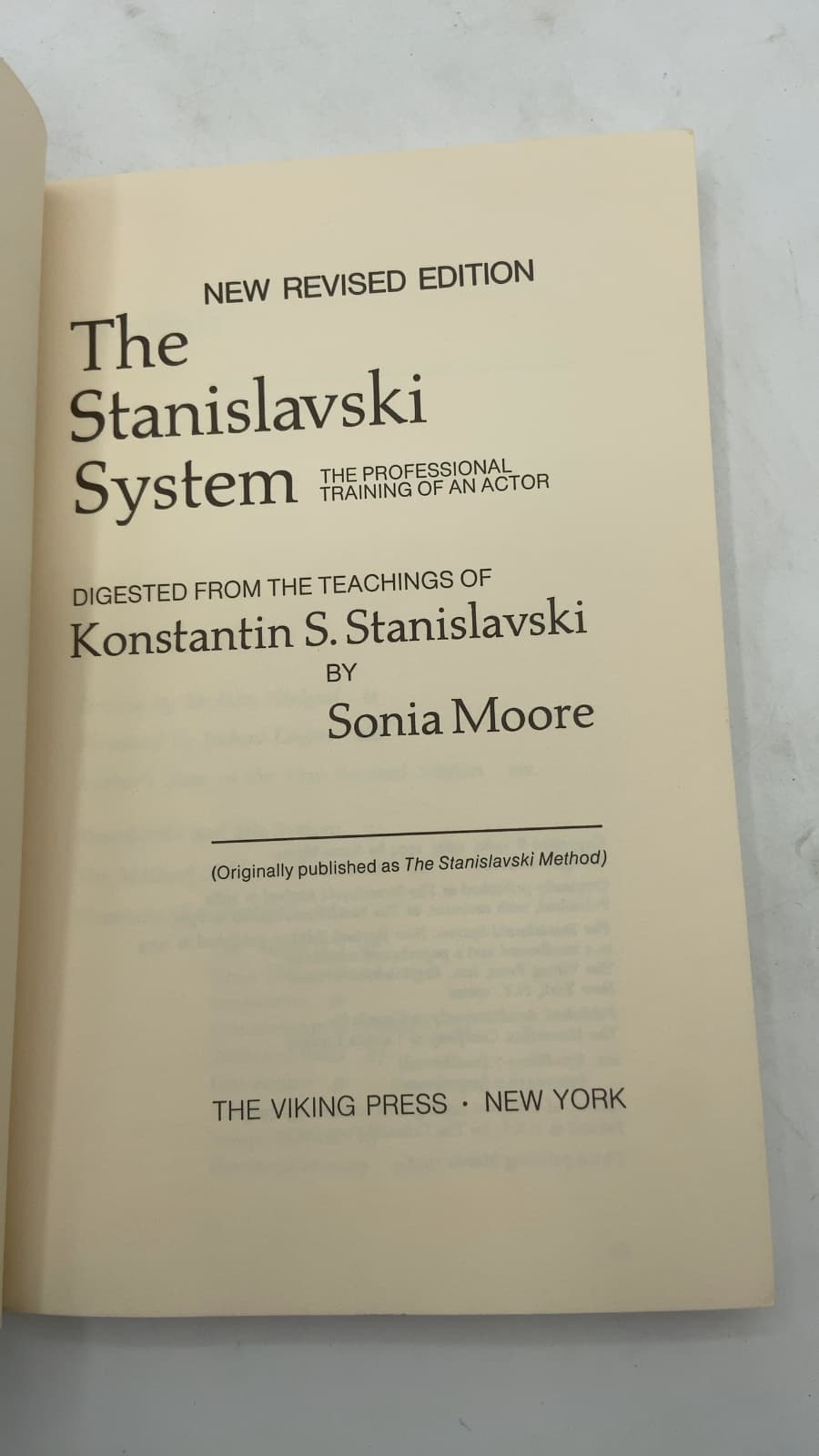 The Stanislavski System: The Professional Training of an Actor by Sonia Moore - title page