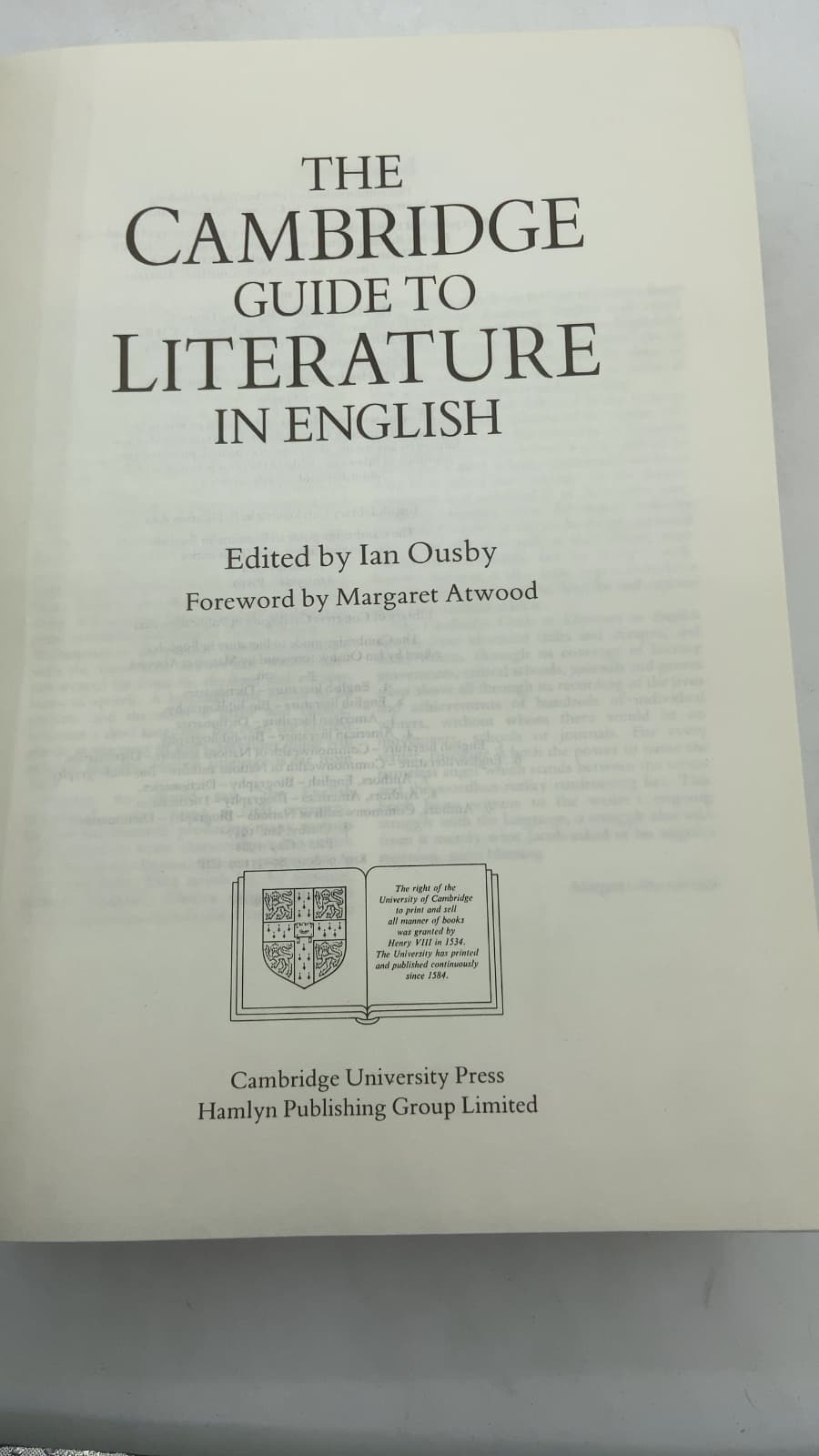 The Cambridge Guide to Literature in English by Edited by Ian Ousby - title page