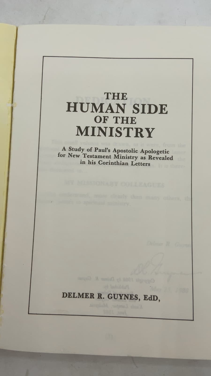 THE Human Side OF THE Ministry by Delmer R. Guynes, Edd - title page