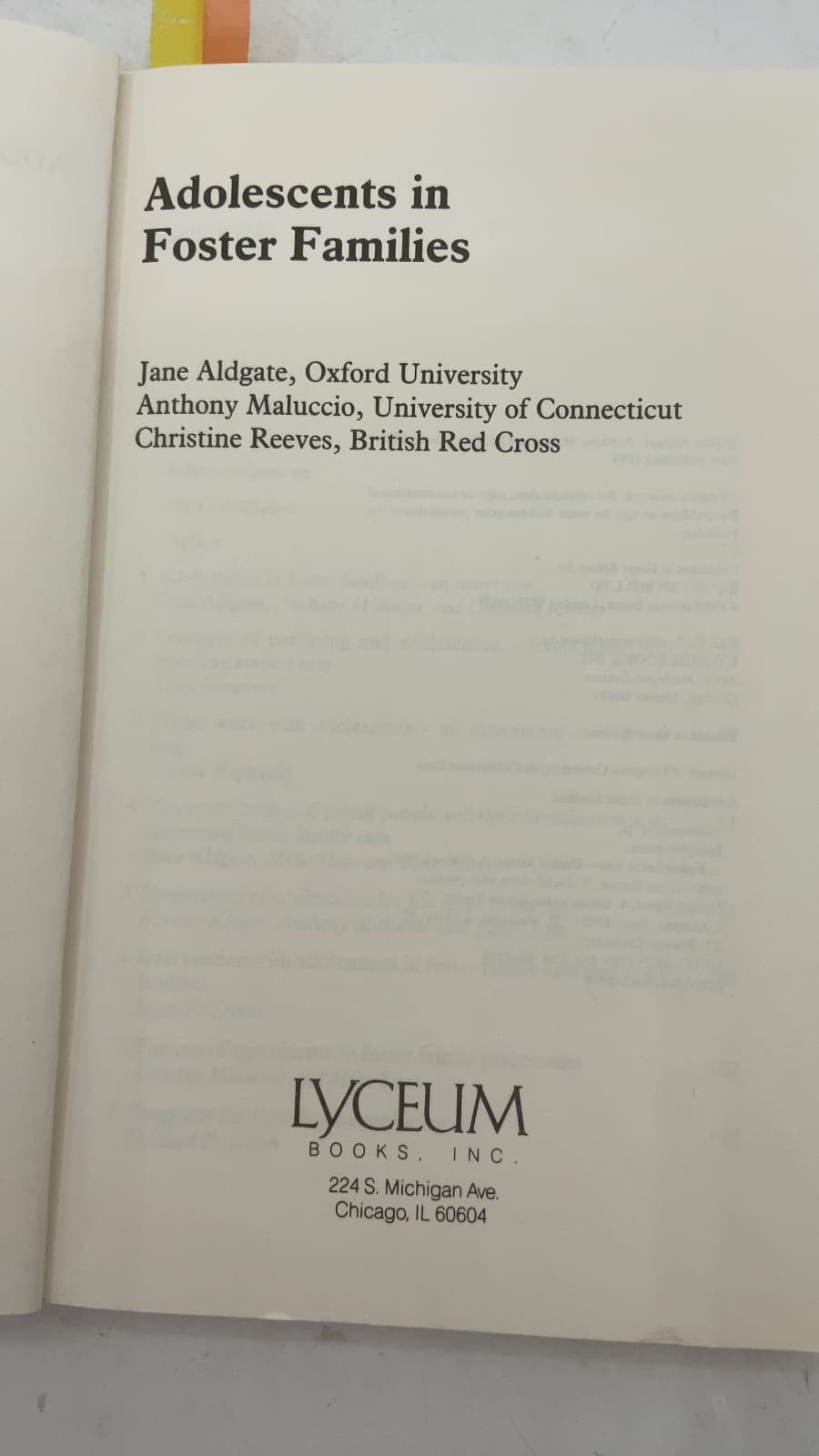 Adolescents in Foster Families by Jane Aldgate, Anthony Maluccio, Christine Reeves - title page