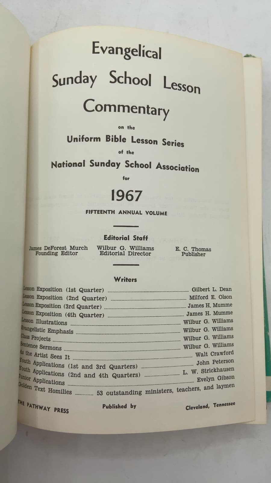 Evangelical Sunday School Lesson Commentary on the Uniform Bible Lesson Series for 1967 by Wilbur G. Williams (Editorial Director) - title page