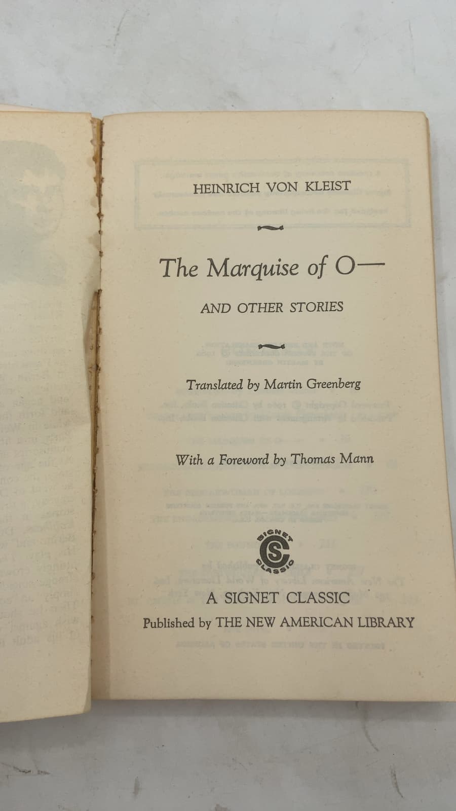 The Marquise of O— and Other Stories by Heinrich von Kleist - title page