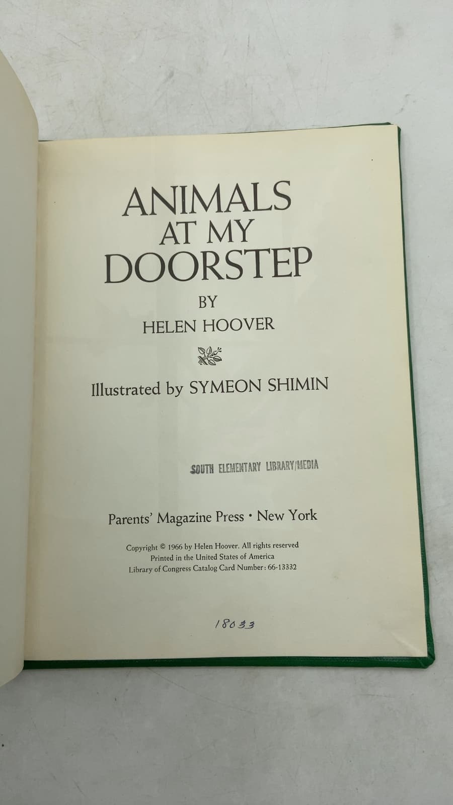 Animals AT MY Doorstep by Helen Hoover - title page