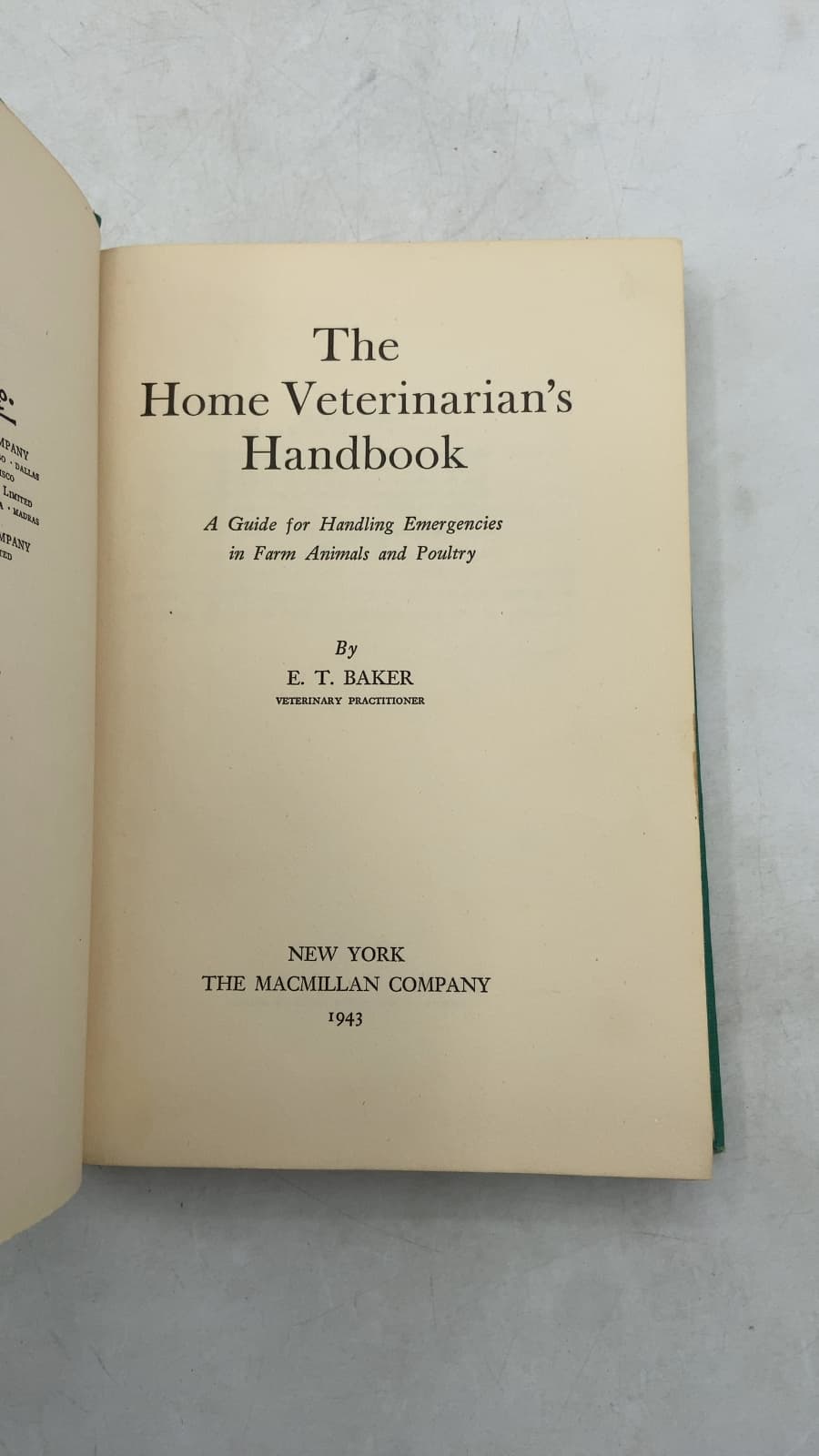 The Home Veterinarian's Handbook by E. T. Baker - title page