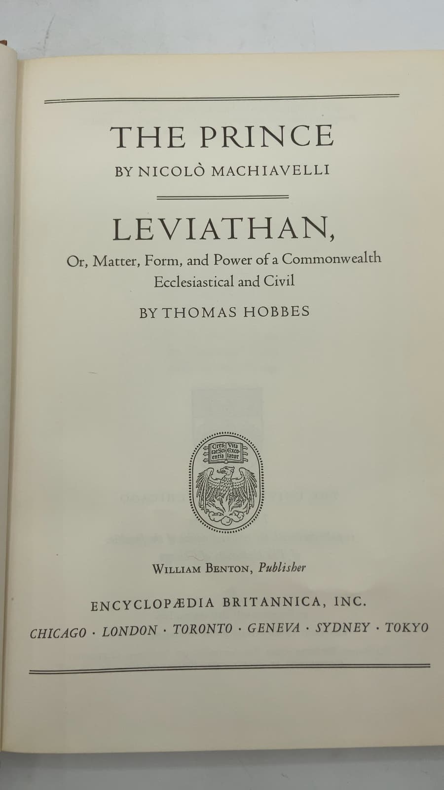 The Prince / Leviathan, Or, Matter, Form, and Power of a Commonwealth Ecclesiastical and Civil by Niccolò Machiavelli / Thomas Hobbes - title page