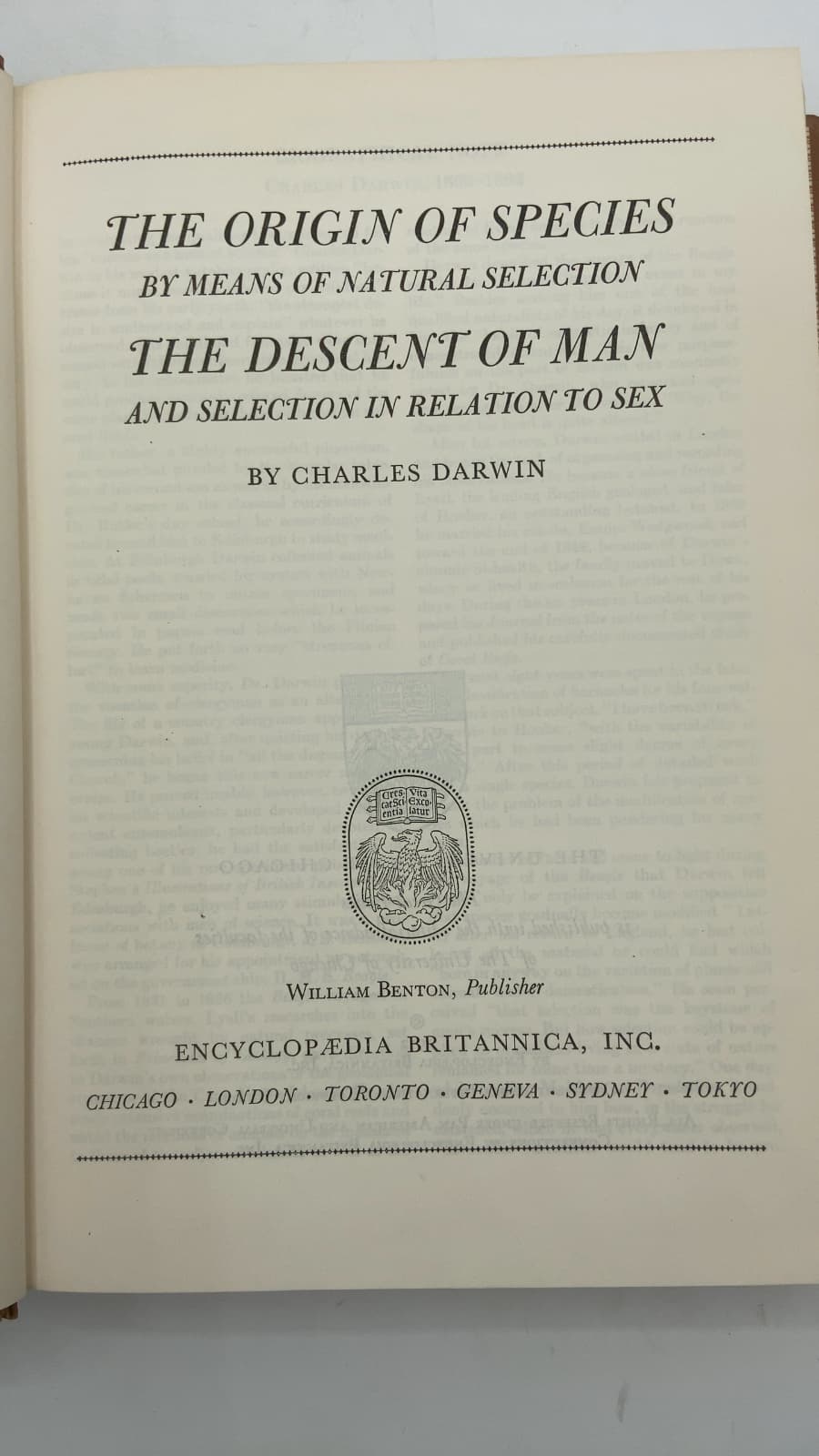 The Origin of Species by Means of Natural Selection / The Descent of Man and Selection in Relation to Sex by Charles Darwin - title page