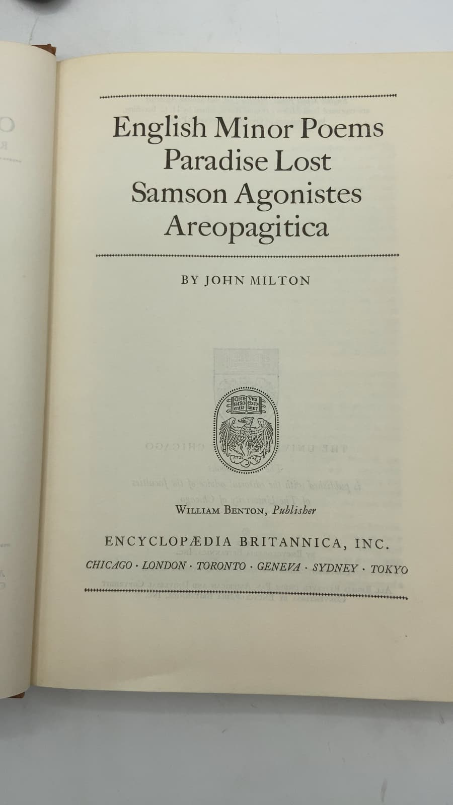 English Minor Poems Paradise Lost Samson Agonistes Areopagitica by John Milton - title page