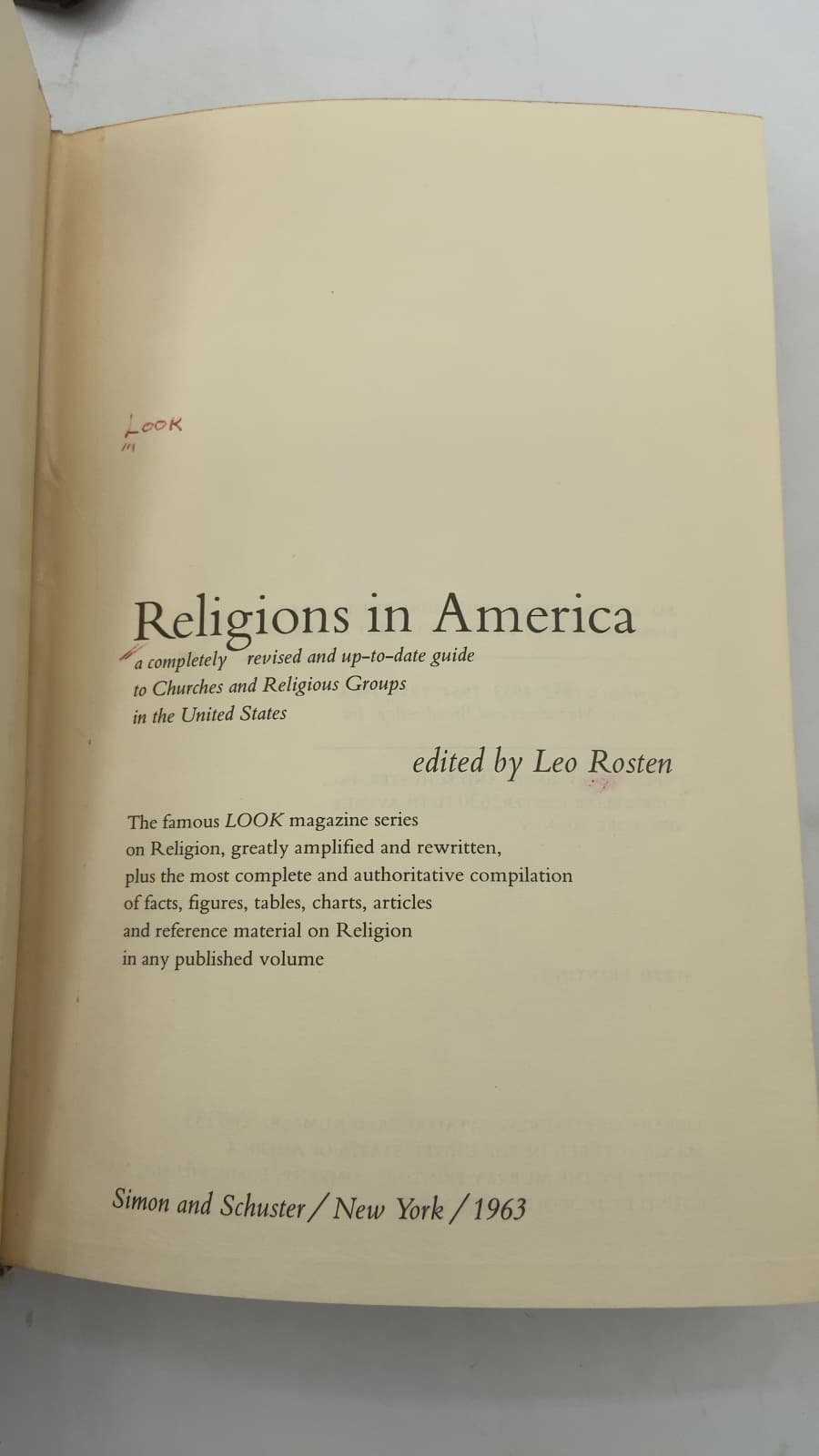 Religions in America by edited by Leo Rosten - title page