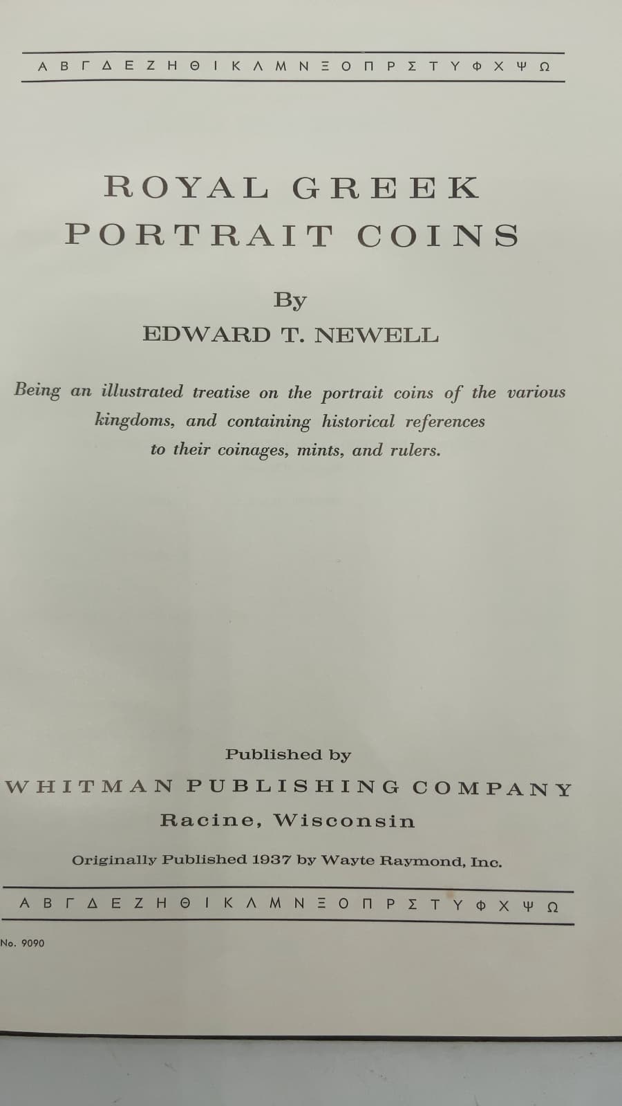 Royal Greek Portrait Coins by Edward T. Newell - title page