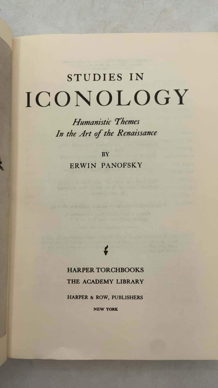 Studies in Iconology: Humanistic Themes in the Art of the Renaissance by Erwin Panofsky - title page