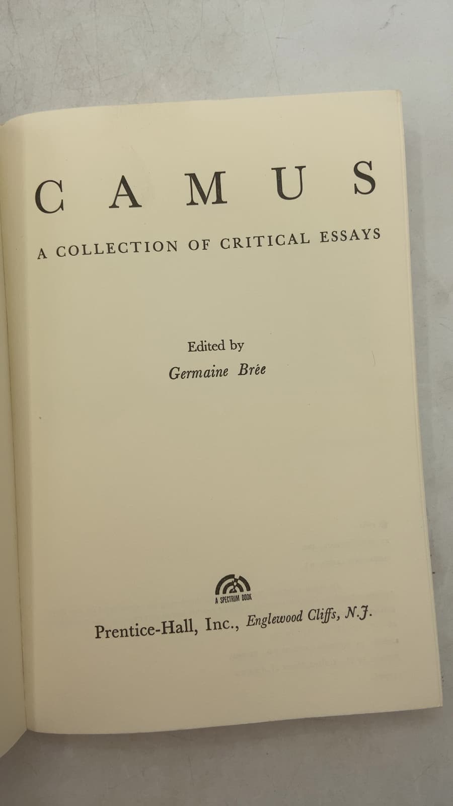 Camus: A Collection of Critical Essays by Germaine Brée - title page