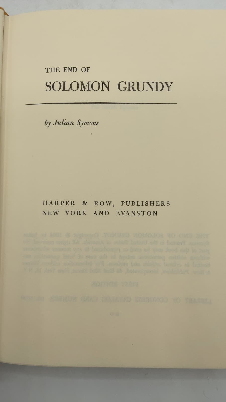 THE END OF Solomon Grundy by Julian Symons - title page