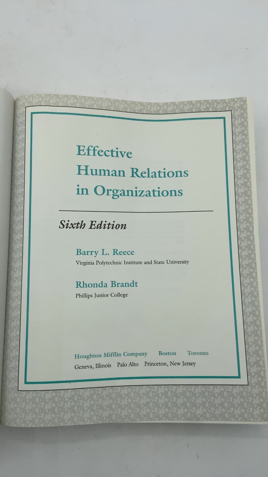 Effective Human Relations in Organizations by Barry L. Reece, Rhonda Brandt - title page